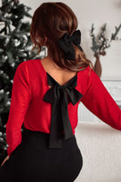 Bowknot V-Neck Long Sleeve Blouse