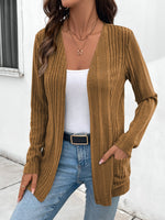 Pocketed Open Front Long Sleeve Cardigan