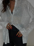 Sequin Button Up Long Sleeve Shirt