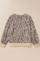 Slit Leopard Round Neck Long Sleeve Sweatshirt