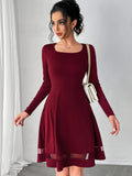 Square Neck Long Sleeve Mini Dress