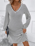 Striped V-Neck Long Sleeve Dress