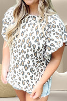 Leopard Round Neck Short Sleeve Blouse