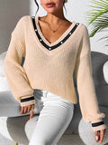 Contrast Trim V-Neck Long Sleeve Sweater