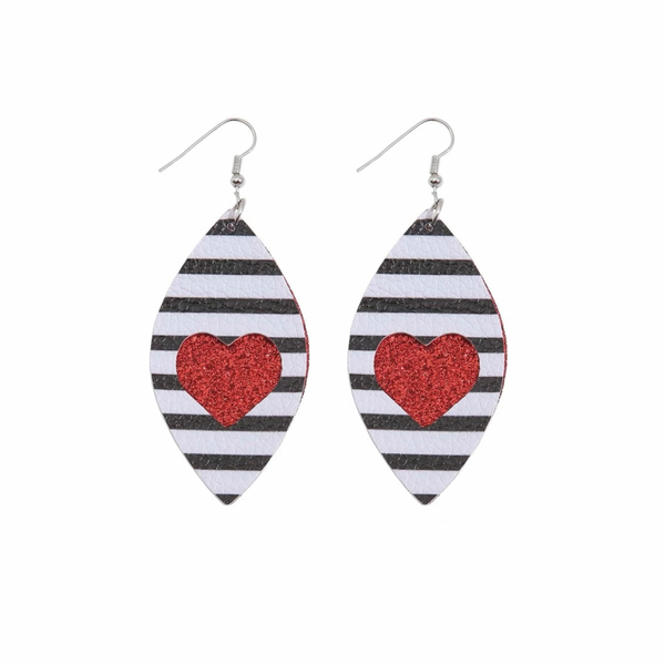 Double Layered Striped Hollowed Out Heart + Glitter Earrings