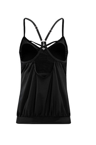 Leopard Colorblock Spaghetti Blouson Tankini Set