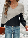 Contrast Buttoned V-Neck Blouse