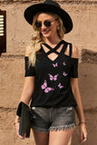 Butterfly Graphic Strappy Cold-Shoulder Top