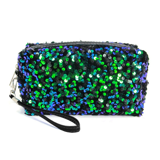 Sequin Travel Pouch with Detachable Wristlet