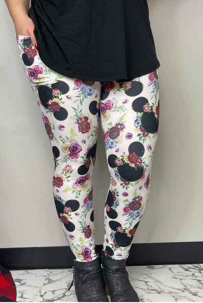 Floral Minnie Leggings with Pockets