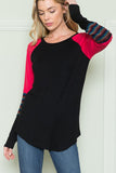 Solid Rainbow Sleeve Contrast Top