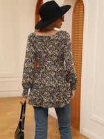 Printed V-Neck Lantern Sleeve Blouse