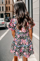 Printed Ruffle Hem Short Sleeve Mini Dress