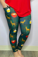 Cocoa Plaid Reindeer Leggings W/ Pockets