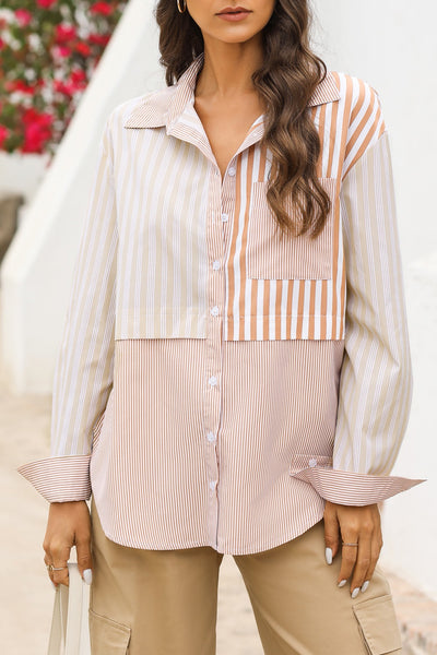 Striped Button Up Dropped Shoulder Shirt