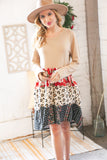 Taupe Floral & Leopard Print Tiered Pocketed Mid Dress