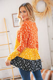 Sunflower Ditzy Floral Rib Color Block Babydoll Top