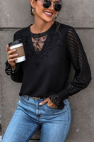 Lace Detail Smocked Flounce Sleeve Blouse