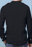 Black Half Button Long Sleeve Men's Shirt with Pocket