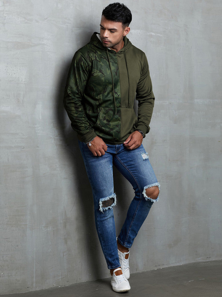 Men Camo Colorblock Hoodie