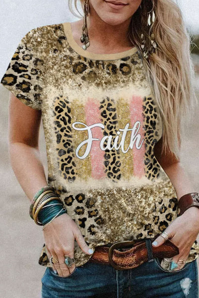 Leopard & Gold ‘Faith’ Print Tee