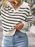 Striped Collared Neck Knit Top