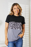 Double Take Leopard Print Color Block Short Sleeve T-Shirt