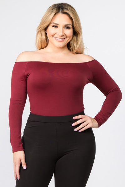 Yelete Long Sleeve Off the Shoulder Bodysuit- curvy