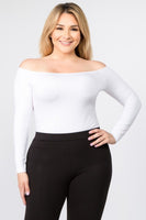 Yelete Long Sleeve Off the Shoulder Bodysuit- curvy