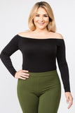 Yelete Long Sleeve Off the Shoulder Bodysuit- curvy