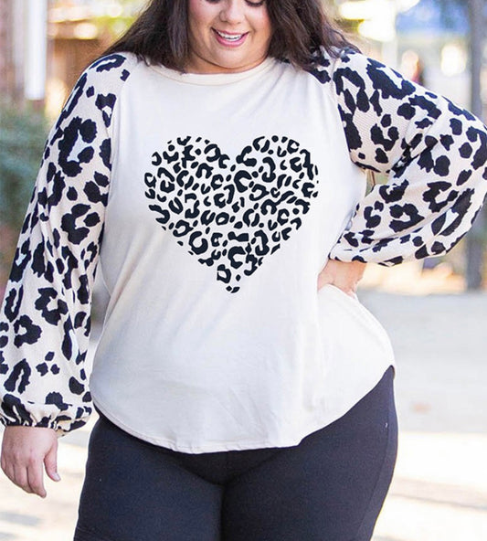 Apricot Valentine Leopard Heart Top- Curvy