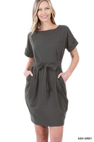 ZENANA BRUSHED DTY TIE-BELT DRESS