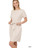 ZENANA BRUSHED DTY TIE-BELT DRESS