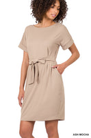 ZENANA BRUSHED DTY TIE-BELT DRESS