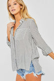 Striped Roll Up Sleeve Button Down Blouse Shirts
