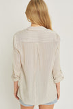 Striped Roll Up Sleeve Button Down Blouse Shirts