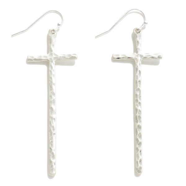 Long Textured Cross Earrings