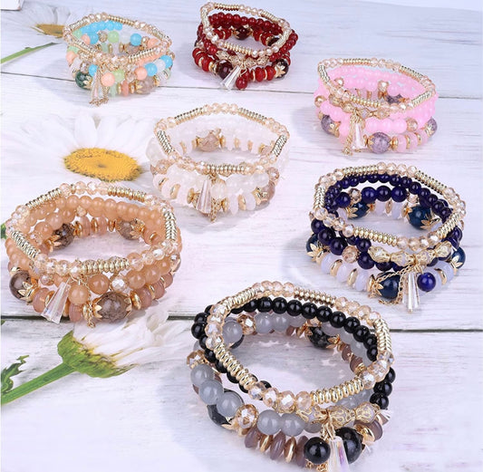 Stretchy Multilayer Beaded Bracelets W/Charm