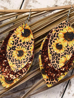Layered Sunflower Leopard Sequin Earrings