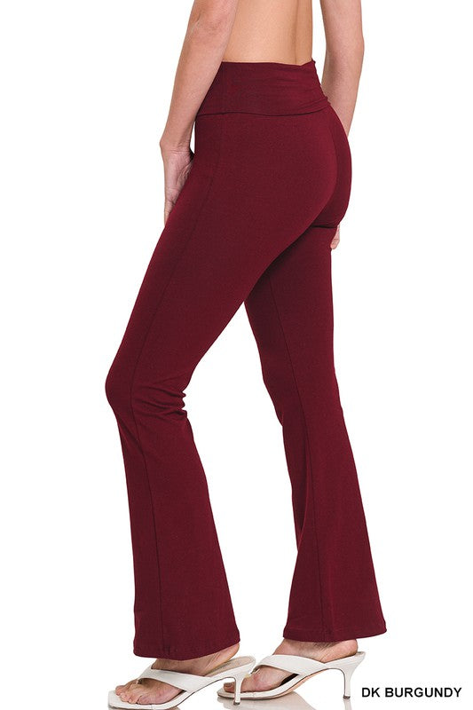ZENANA PREMIUM COTTON FOLD OVER YOGA FLARE PANTS