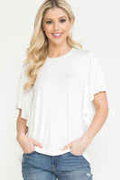 Acting Pro Plus Solid Short Butterfly Sleeve Round Neck Top