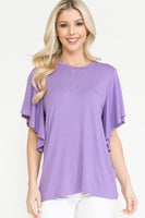 Acting Pro Plus Solid Short Butterfly Sleeve Round Neck Top
