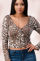 Blushed Knit Leopard Animal Surplice Top