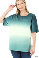 ZENANA DIP DYE SHORT SLEEVE ROUND NECK TOP