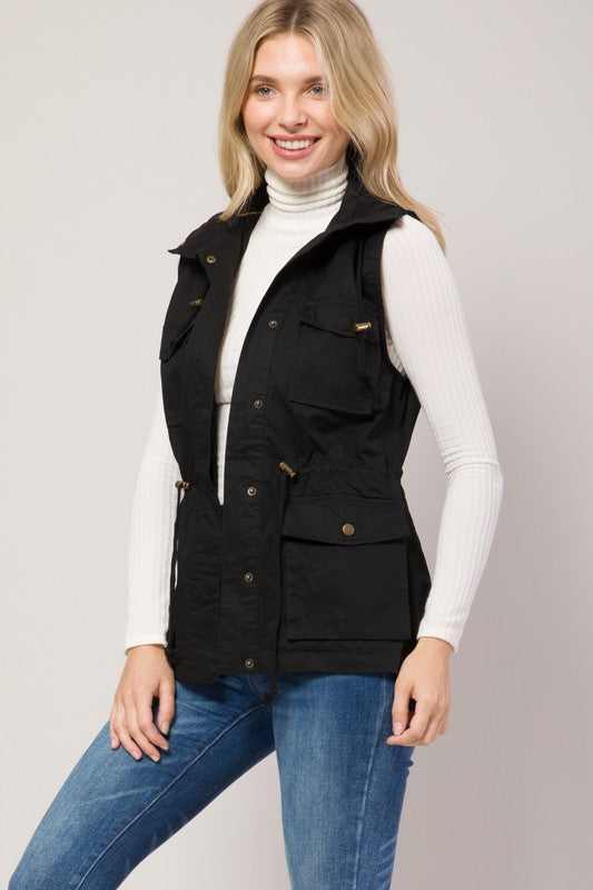 Hoodied Military Anorak Utility Vest Jacket