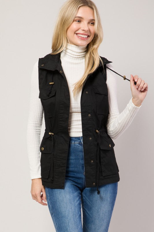 Hoodied Military Anorak Utility Vest Jacket