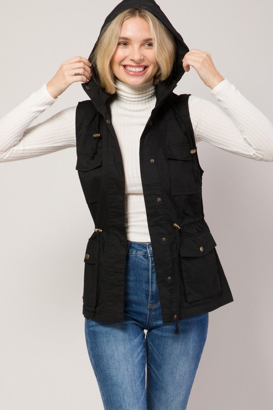 Hoodied Military Anorak Utility Vest Jacket