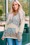 Leopard Color Block Buttoned Drawstring Detail Hoodie