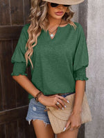 Heathered Notched Lantern Sleeve Blouse