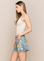 FLORAL EMBROIDERED DENIM SHORTS